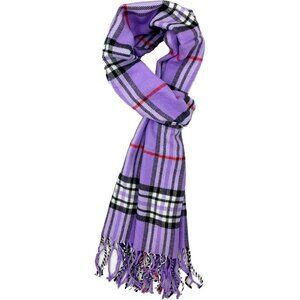 Men and Women: Lavender Plaid Winter Scarf Cashmer Luxurious Soft Plum Feathers